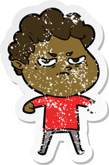 distressed sticker of a cartoon angry man