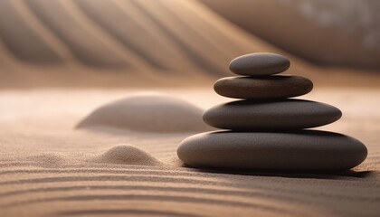 Fototapeta na wymiar stacked zen stones on the sand of a zen garden