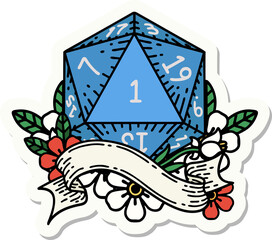 natural one d20 dice roll sticker