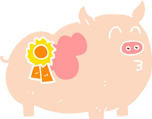 flat color illustration of a cartoon prize winning pig