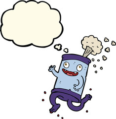 cartoon crazy soda can with thought bubble