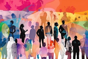 crowd of people mixed together, colorful illustration concerning inclusion and diversity concept