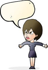 cartoon annoyed girl with speech bubble