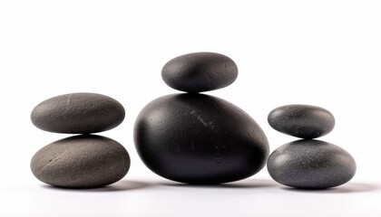 Fototapeta na wymiar zen black stones inn balance, isolated on white