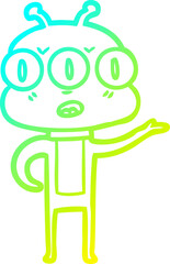 cold gradient line drawing confused three eyed alien