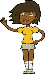 cartoon woman waving