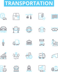 Transportation vector line icons set. Travel, Transit, Freight, Delivery, Shipping, Logistics, Boat illustration outline concept symbols and signs