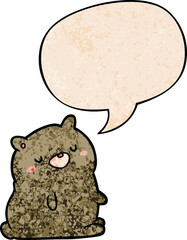 cute cartoon bear and speech bubble in retro texture style