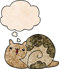 cute cartoon snail and thought bubble in grunge texture pattern style