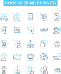 Housekeeping business vector line icons set. Housekeeping, Business, Cleaning, Maid, Service, Housekeeper, Management illustration outline concept symbols and signs