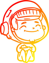 warm gradient line drawing happy cartoon astronaut