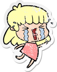distressed sticker of a cartoon woman in tears