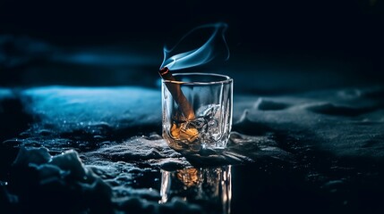 cigarette and drink on the snow (Ai generative art)