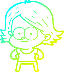 cold gradient line drawing happy cartoon girl