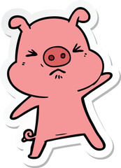 sticker of a cartoon angry pig