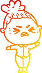 warm gradient line drawing cartoon angry woman