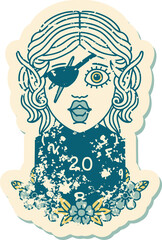 elf rogue character with natural twenty dice roll illustration