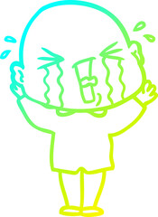 cold gradient line drawing cartoon crying bald man