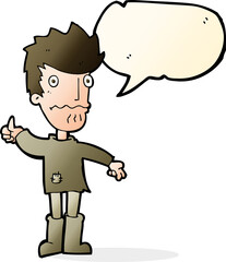 Obraz premium cartoon worried man giving thumbs up symbol with speech bubble