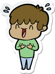 sticker of a cartoon laughing boy