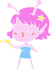happy alien girl flat color style cartoon