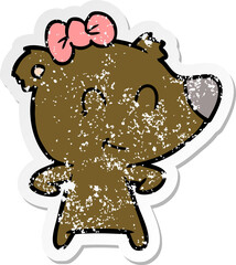 distressed sticker of a female bear cartoon