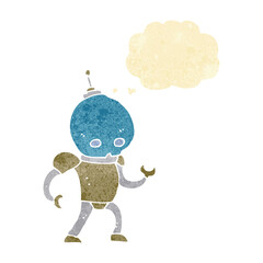 cartoon alien robot with thought bubble
