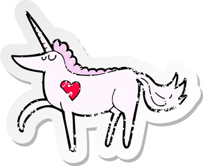 retro distressed sticker of a cartoon unicorn