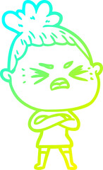 cold gradient line drawing cartoon angry woman