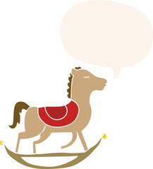 cartoon rocking horse and speech bubble in retro style