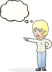 cartoon woman pointing with thought bubble