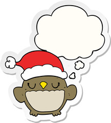 cute christmas owl and thought bubble as a printed sticker