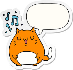 cartoon cat singing and speech bubble sticker