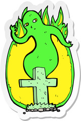 sticker of a cartoon ghost rising from grave