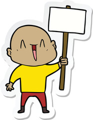 sticker of a happy cartoon bald man