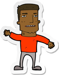 sticker of a cartoon waving stressed man