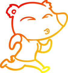 warm gradient line drawing cartoon jogging bear