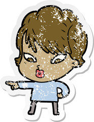 distressed sticker of a cartoon woman