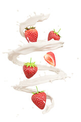 strawberry and milk drinks splash isolate on white background. 3D Rendering. PNG files.