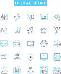 Fototapeta na wymiar Digital retail vector line icons set. eCommerce, Shopping, Online, Digital, Retail, Marketplace, Buying illustration outline concept symbols and signs