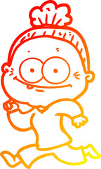Obraz premium warm gradient line drawing cartoon happy old woman