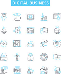 Digital business vector line icons set. Digital, Business, Ecommerce, Marketing, Advertising, Online, Retail illustration outline concept symbols and signs