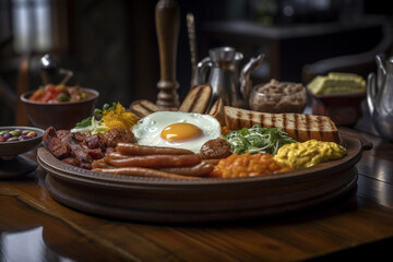 Traditional Generative AI Colombian Food Bandeja Paisa in a Restaurant
