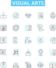 Visual arts vector line icons set. Drawing, Painting, Sculpture, Mosaic, Printmaking, Photography, Installation illustration outline concept symbols and signs
