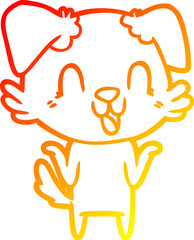 warm gradient line drawing laughing cartoon dog shrugging shoulders