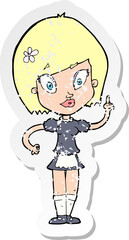 retro distressed sticker of a cartoon pretty maid