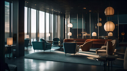 Fototapeta na wymiar Modern comfy bright lounge (ai generated)