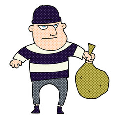 cartoon burglar with loot bag