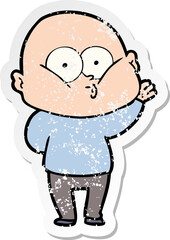 distressed sticker of a cartoon bald man staring