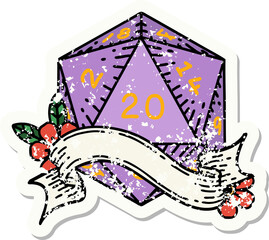natural twenty D20 dice roll grunge sticker
